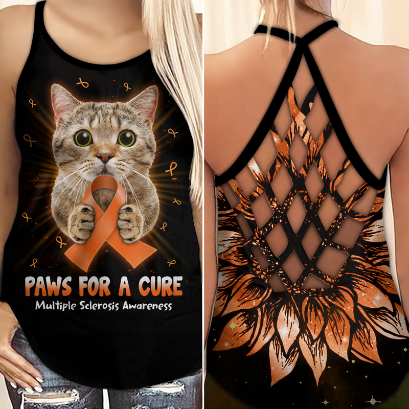 Multiple Sclerosis Awareness Criss Cross Tank Top Summer:  Paws for a cure