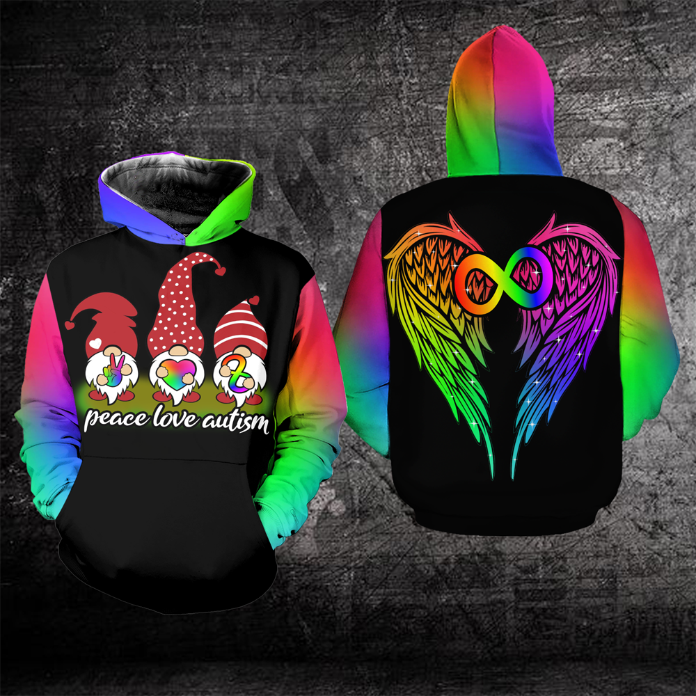 Autism Awareness Hoodie Full Print : Peace love autism 1811