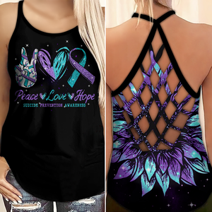 Suicide Awareness Criss Cross Tank Top Summer: Peace Love Hope