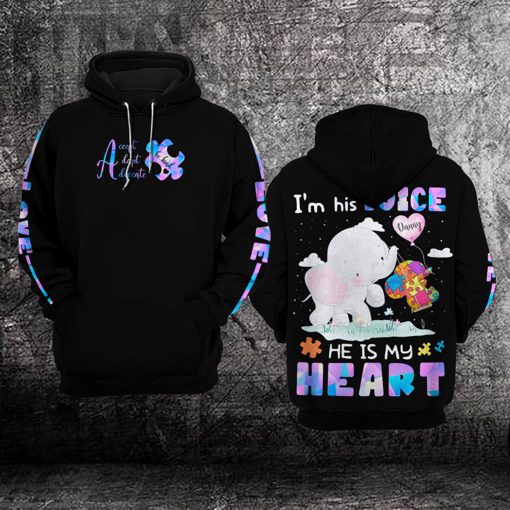 Custom Autism Awareness Hoodie 3D : I'm His Voice He is My Heart