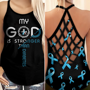 Diabetes Awareness Criss Cross Tank Top Summer: My god is stronger than diabetes