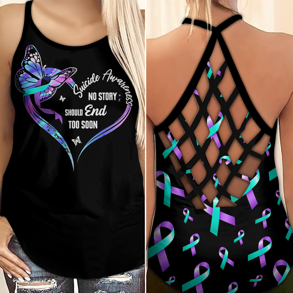 Suicide Awareness Criss Cross Tank Top Summer:  No story should end too soon heart