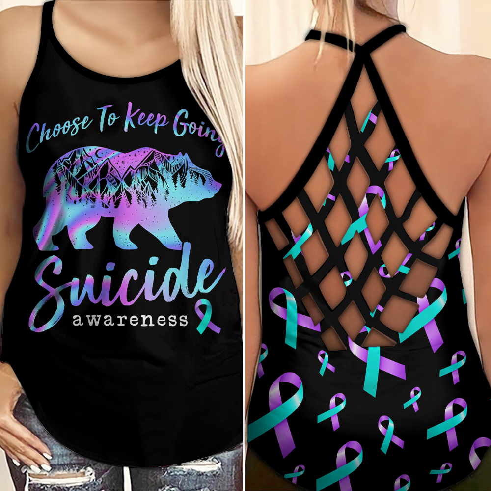 Suicide Awareness Criss Cross Tank Top Summer:  Choose to keep going 3008