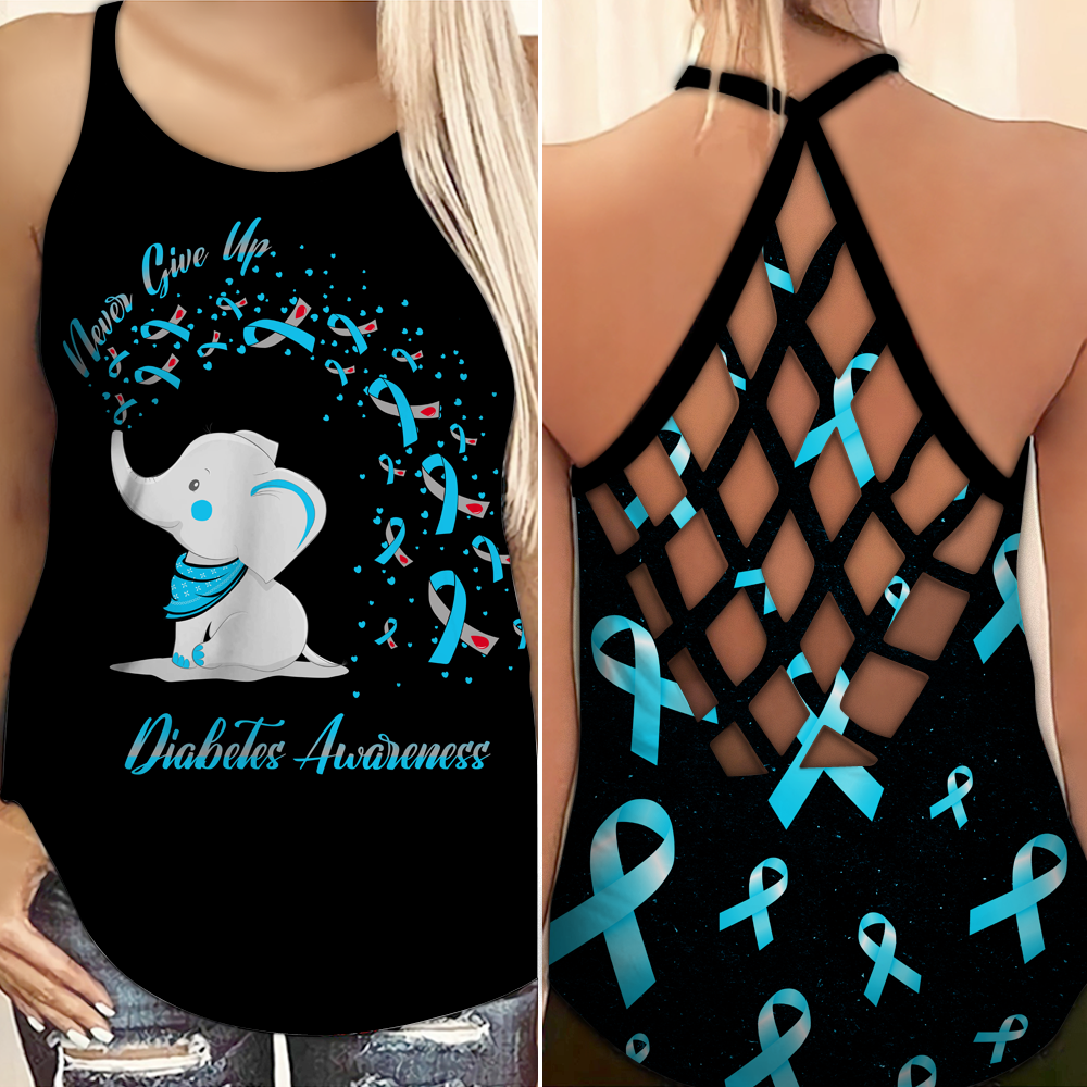 Diabetes Awareness Criss Cross Tank Top Summer: Never Give Up