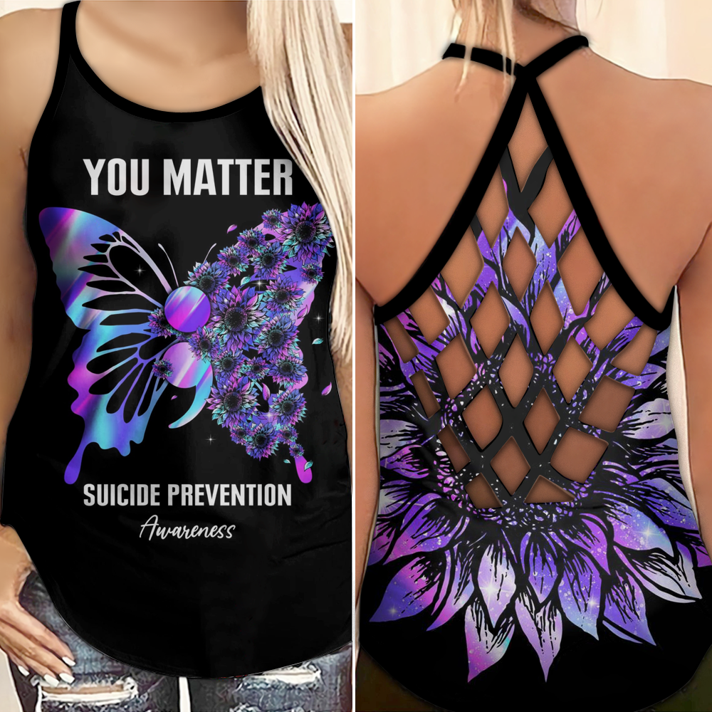 Butterfly Suicide Awareness Criss Cross Tank Top Summer:  You Matter