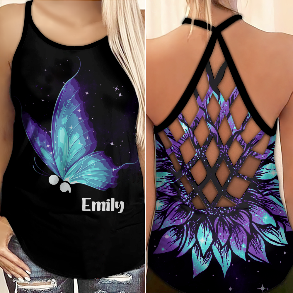 Personalized Butterfly Suicide Awareness Criss Cross Tank Top Summer