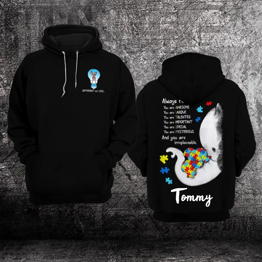 Custom Elephant Autism Awareness Hoodie 3D Different not less