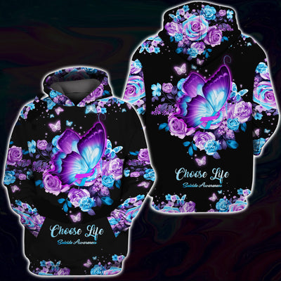 Butterfly Suicide Prevention Awareness Hoodie Full Print : Choose Life