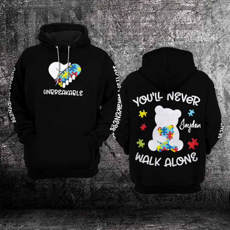 Personalized Autism Awareness Hoodie 3D : You’ll never walk alone