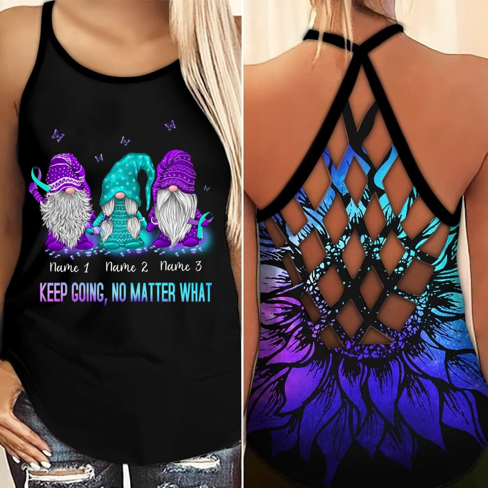 Personalized Name Suicide Criss Cross Tank Top : Keep Going, No Matter What
