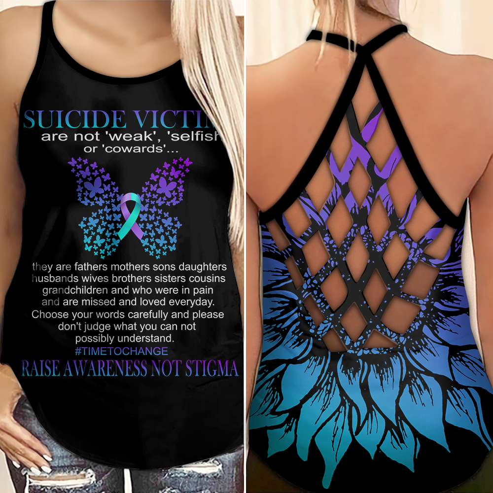 Butterfly Suicide Awareness Criss Cross Tank Top Summer : Suicide Victim