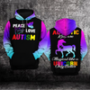 Autism Awareness Hoodie 3D : Peace Love Autism, AUTISTIC Kids are Magical like a UNICORN Only Better