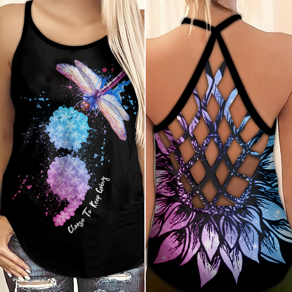 Suicide Awareness Criss Cross Tank Top Summer: Dragonfly Choose to keep going
