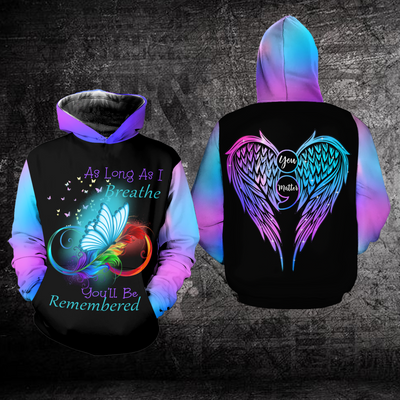 Butterfly Swing Suicide Prevention Awareness Hoodie Full Print : As Long As i Breathe You'll Be Remembered 0211