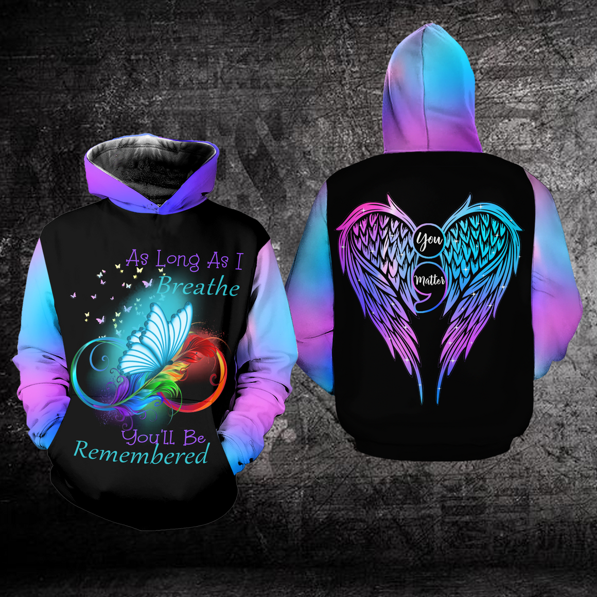 Butterfly Swing Suicide Prevention Awareness Hoodie Full Print : As Long As i Breathe You'll Be Remembered 0211