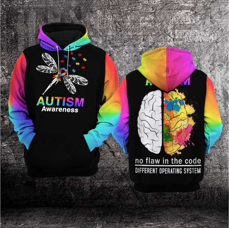 Autism Awareness Hoodie 3D : No Flaw in the code, Diferent Operating System