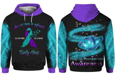 Personalized Suicide Prevention Awareness Hoodie Full Print : You Can Never Be Replaced