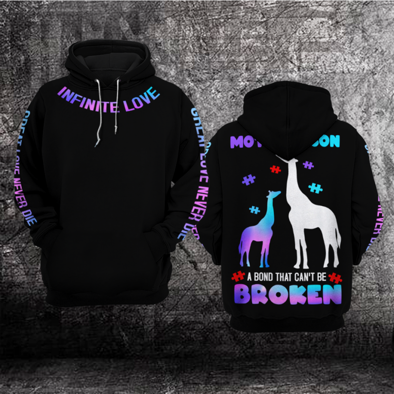 Autism Awareness Hoodie 3D : Mother & Son a Bond That Can’t Be Broken