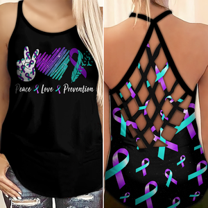 Suicide Awareness Criss Cross Tank Top Summer: Peace Love Prevention