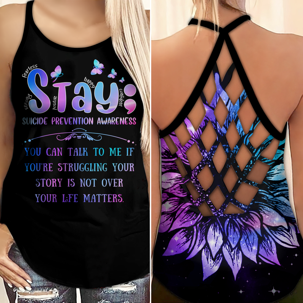 Suicide Awareness Criss Cross Tank Top Summer:  Stay Strong