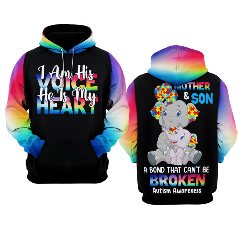 Autism Awareness Hoodie 3D : I Am His Voice, He Is My Heart