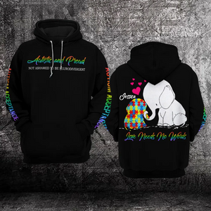 Custom Name Elephant Autism Awareness Hoodie Fullprint : Autistic and Proud