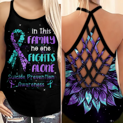 Suicide Awareness Criss Cross Tank Top Summer:  Family no one fights alone