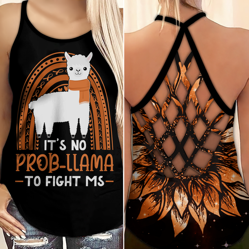 Multiple Sclerosis Awareness Criss Cross Tank Top Summer:  It's no prob-llama to fight ms 0309
