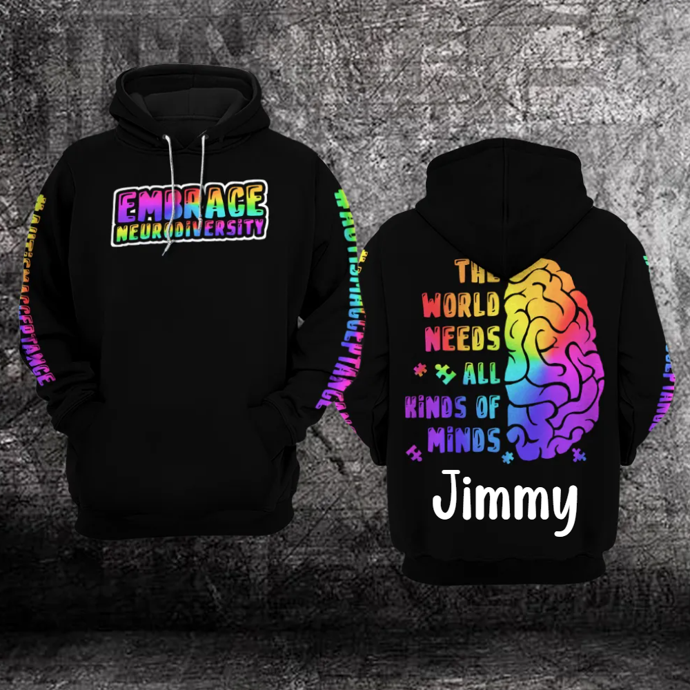 Custom Name Autism Awareness Hoodie Fullprint : Autism Acceptance, The World Needs All Kinds Of Minds