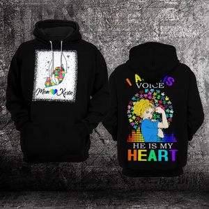 Custom Autism Mom Hoodie Fullprint : i am his voice he is my heart