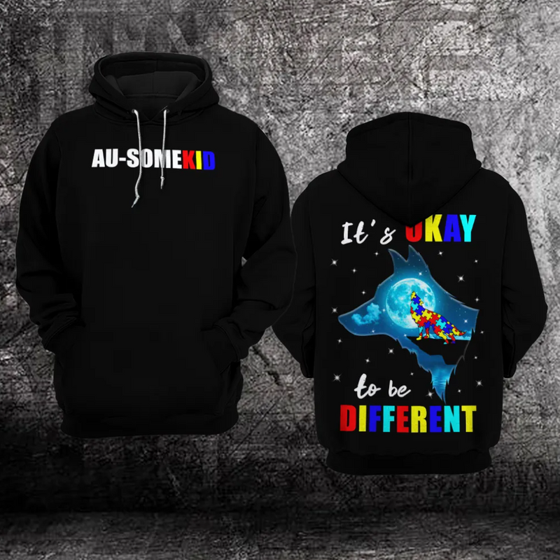 Custom Wolf Autism Awareness Hoodie Fullprint : I Am There Waiting Watching Keeping To The Shadows