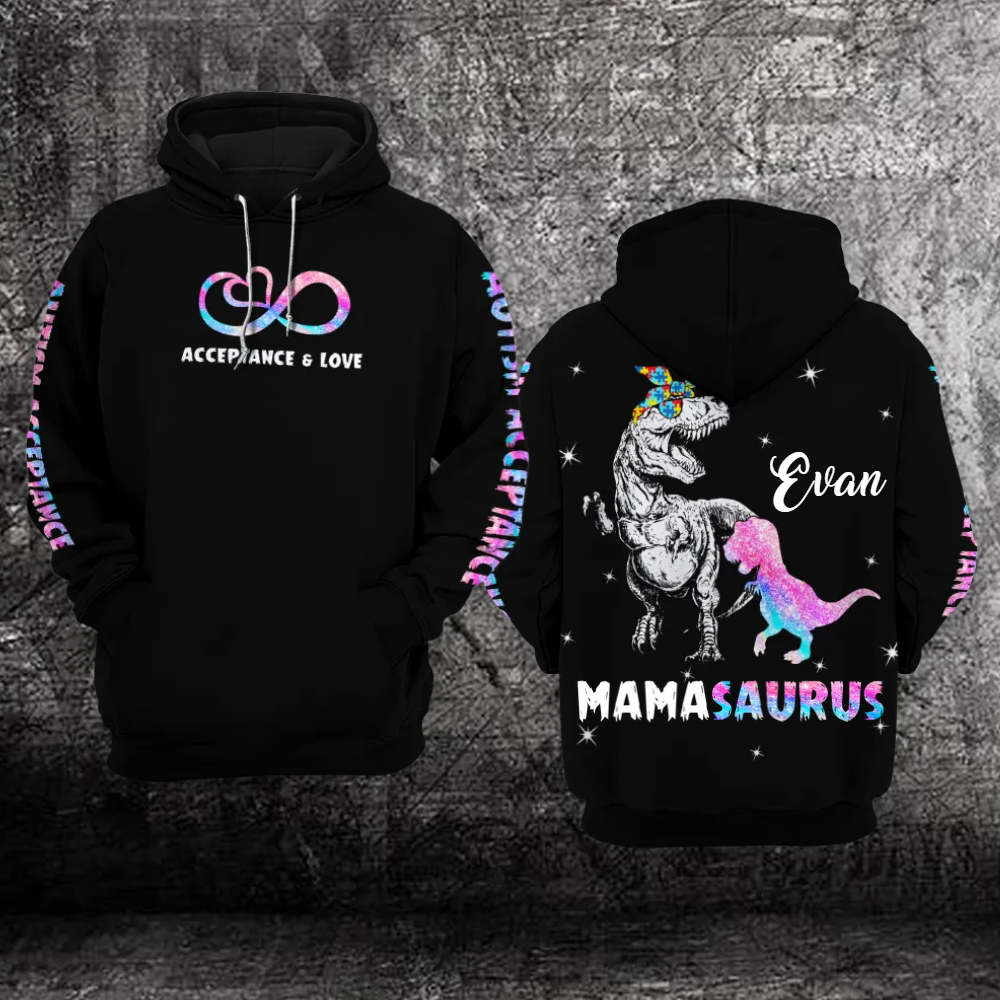 Custom Autism Awareness Hoodie 3D Mamasaurus Autism