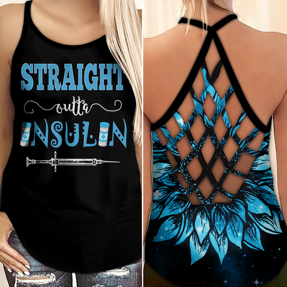 Diabetes Awareness Criss Cross Tank Top Summer: Straight outta insulin