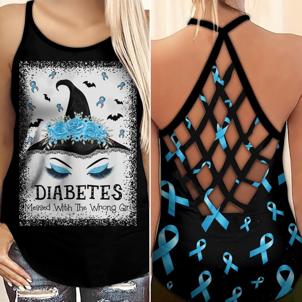 Diabetes Awareness Criss Cross Tank Top Summer: Diabetes messed with the wrong girl