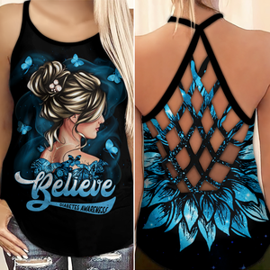 Diabetes Awareness Criss Cross Tank Top Summer: Believe