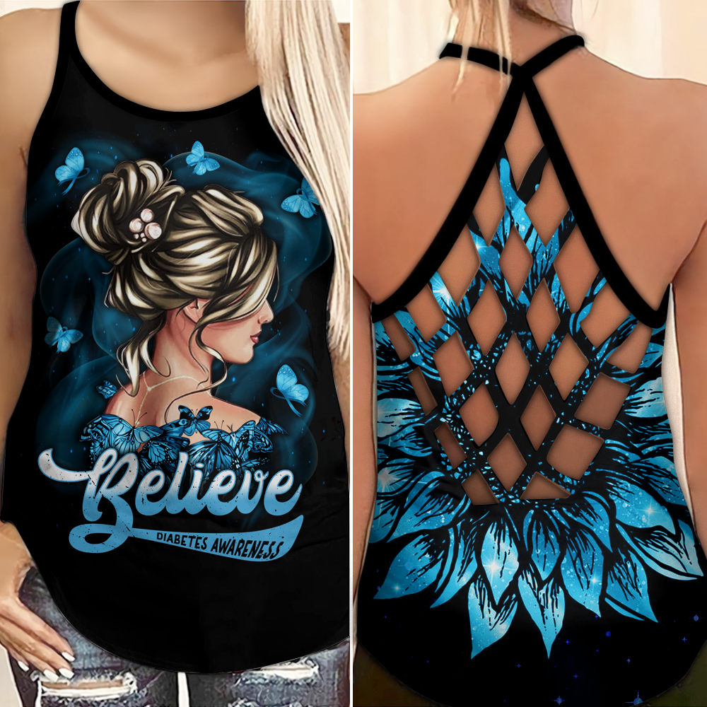 Diabetes Awareness Criss Cross Tank Top Summer: Believe