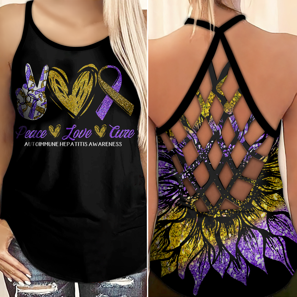 Autoimmune Hepatitis Awareness Criss Cross Tank Top Summer:  Peace Love Cure