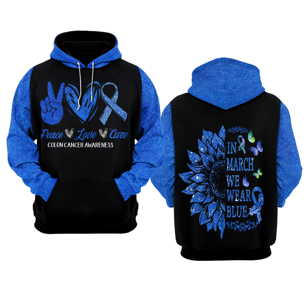 Colon  Awareness Full Print Hoodie  : Peace Love Cure