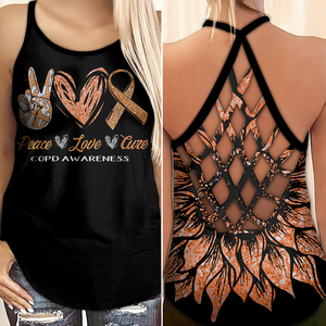 COPD Awareness Criss Cross Tank Top Summer:  Peace Love Cure