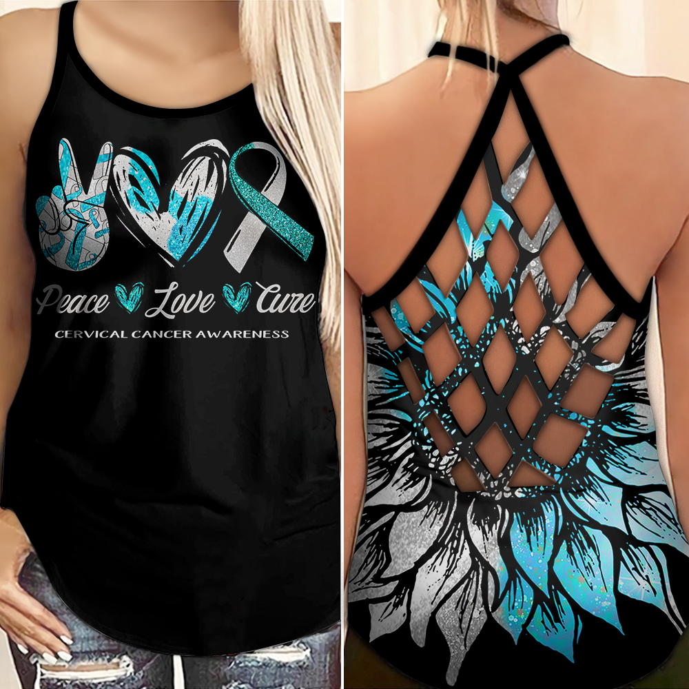 Cervical Cancer Awareness Criss Cross Tank Top Summer:  Peace Love Cure