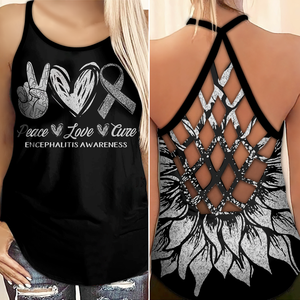 Encephalitis Awareness Criss Cross Tank Top Summer:  Peace Love Cure