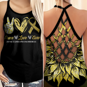 Ewing's Sarcoma Awareness Criss Cross Tank Top Summer:  Peace Love Cure