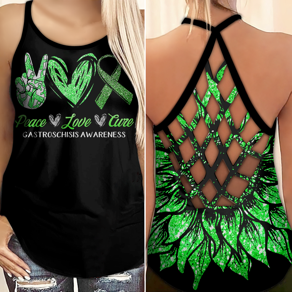 Gastroschisis Awareness Criss Cross Tank Top Summer:  Peace Love Cure