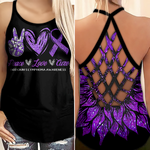 Hodgkin's Lymphoma Awareness Criss Cross Tank Top Summer:  Peace Love Cure