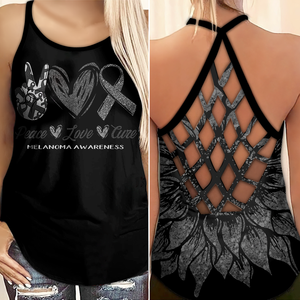 Melanoma Awareness Criss Cross Tank Top Summer:  Peace Love Cure