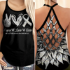 Mesothelioma Awareness Criss Cross Tank Top Summer:  Peace Love Cure