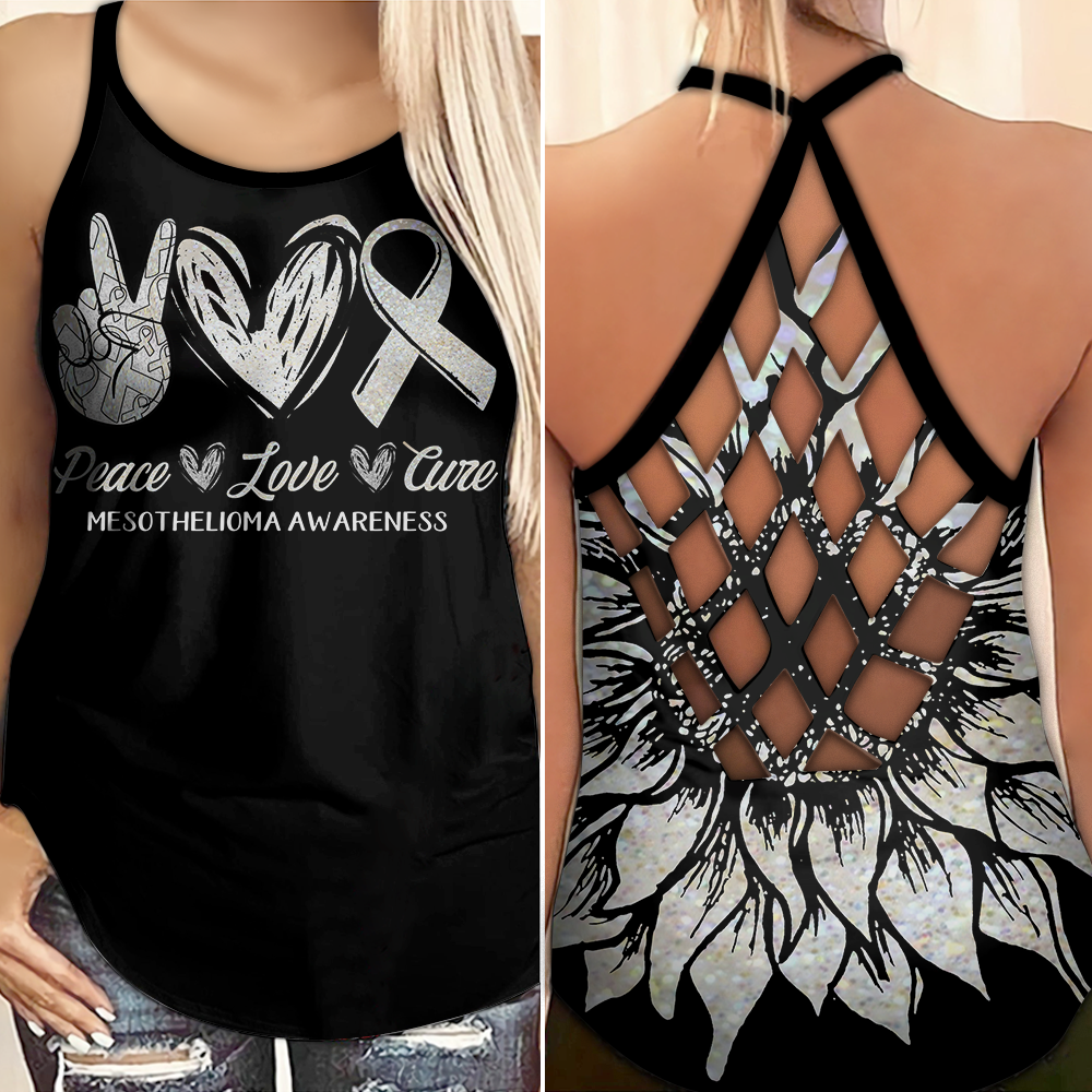 Mesothelioma Awareness Criss Cross Tank Top Summer:  Peace Love Cure