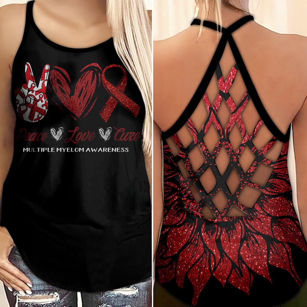 Multiple Myeloma Awareness Criss Cross Tank Top Summer:  Peace Love Cure