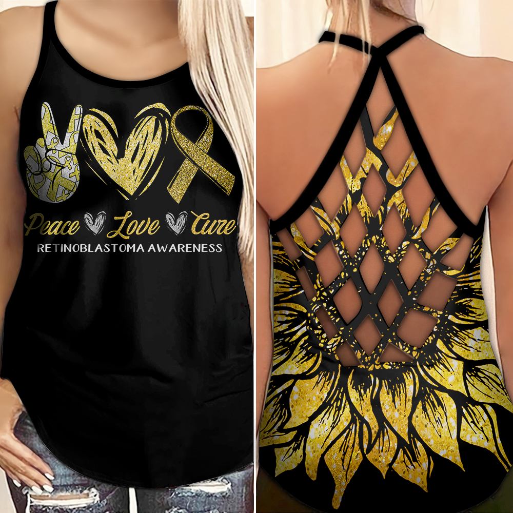 Retinoblastoma Awareness Criss Cross Tank Top Summer:  Peace Love Cure