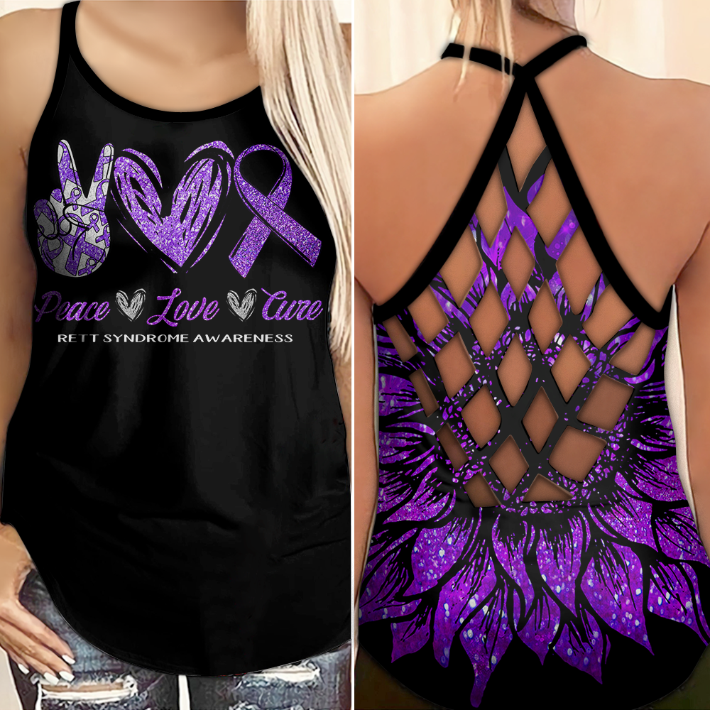 Rett Syndrome Awareness Criss Cross Tank Top Summer:  Peace Love Cure